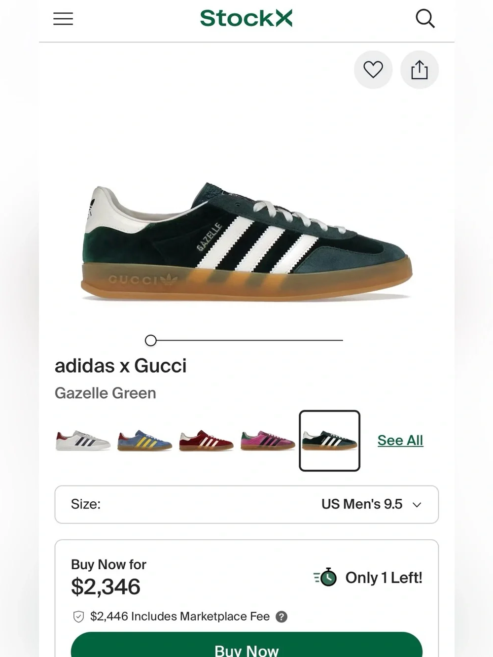 Gucci Adidas Gazelle Suede Sneakers in Forest Green & White